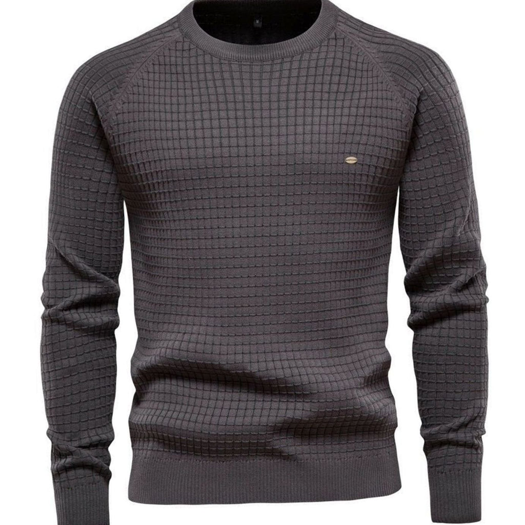 Men's Waffle-Knit Crewneck Casual Sweater Raglan Pullover - Dark Gray