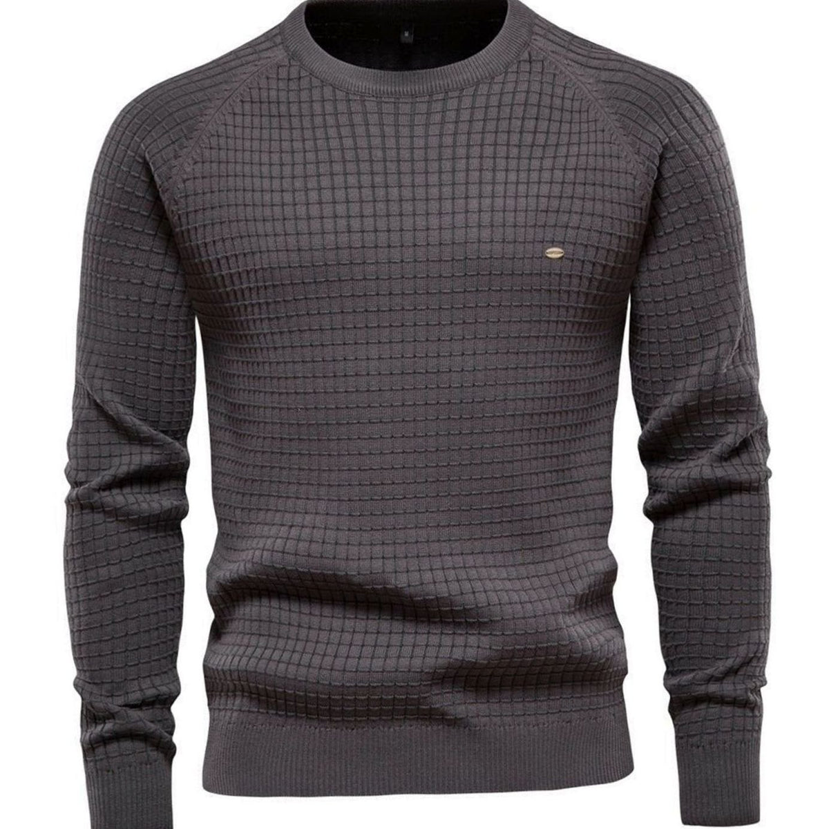 Men's Waffle-Knit Crewneck Casual Sweater Raglan Pullover - Dark Gray