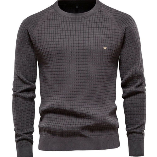 Men's Waffle-Knit Crewneck Casual Sweater Raglan Pullover - Dark Gray