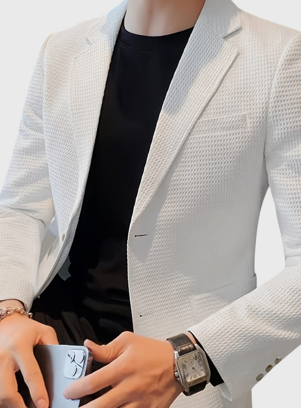 Men's Waffle-Knit Slim Lapel Stretch Blazer Jacket