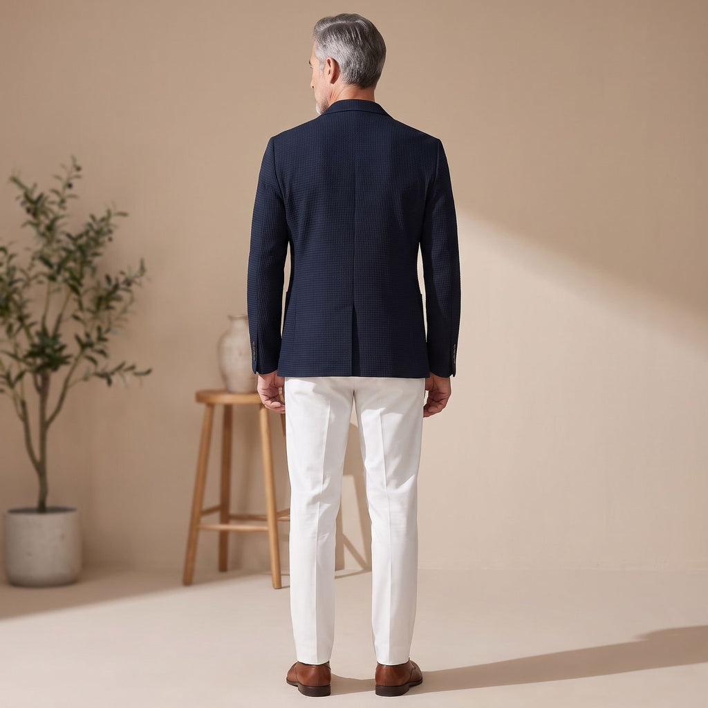 Men's Waffle-Knit Slim Lapel Stretch Blazer Jacket