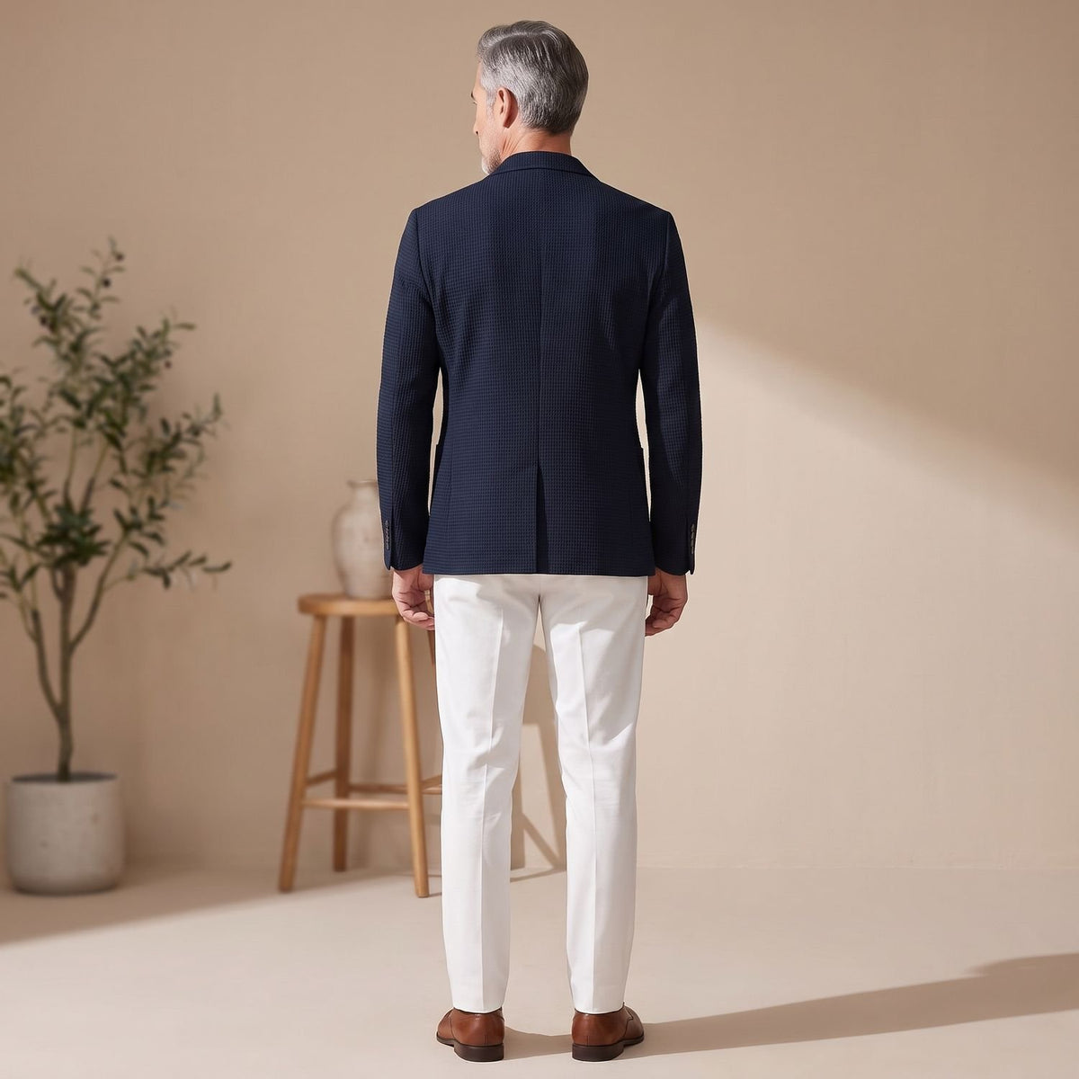 Men's Waffle-Knit Slim Lapel Stretch Blazer Jacket