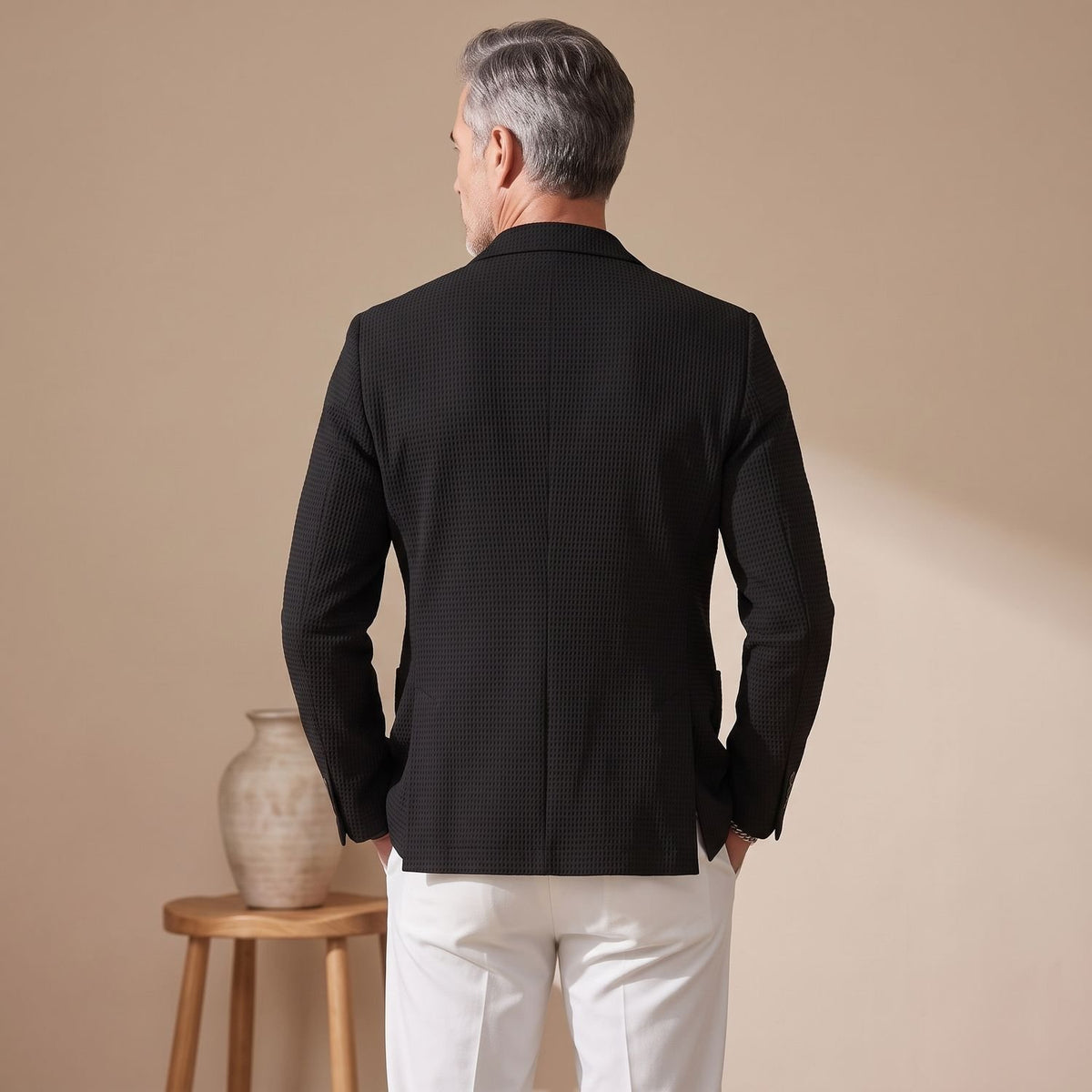 Men's Waffle-Knit Slim Lapel Stretch Blazer Jacket
