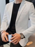 Men's Waffle-Knit Slim Lapel Stretch Blazer Jacket - White