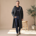 Men's Waterproof Hooded Long Rain Coat Snap-Button Trench