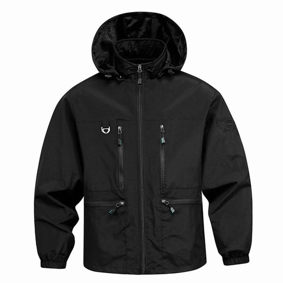 Men's Waterproof Windproof Hooded Outdoor Shell Jacket - Black
