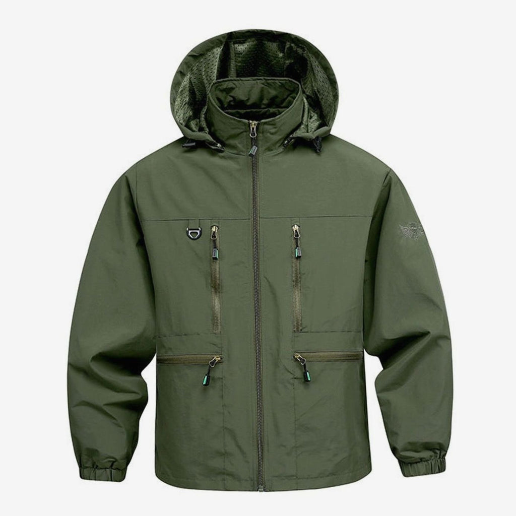 Men's Waterproof Windproof Hooded Outdoor Shell Jacket - Military Green