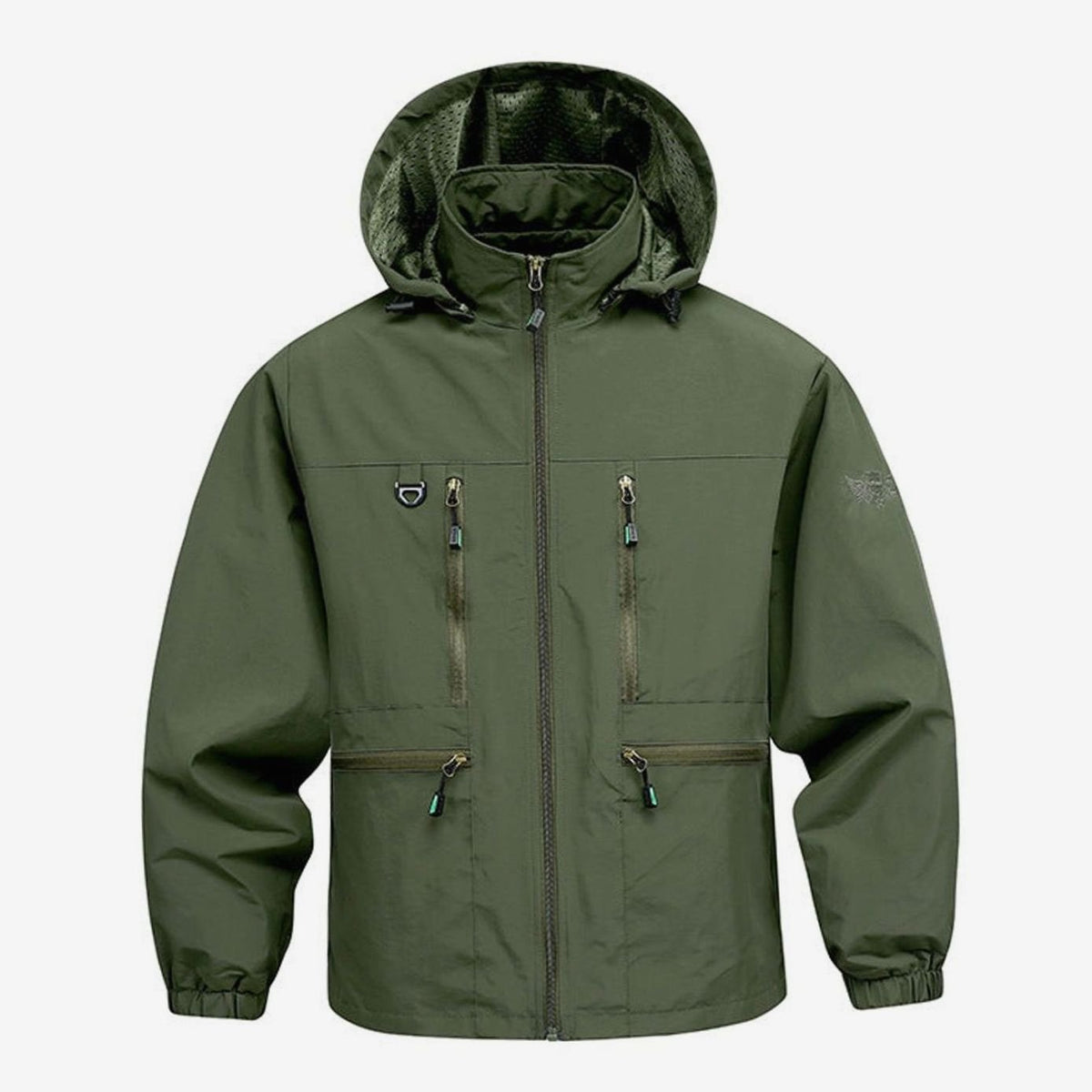 Men's Waterproof Windproof Hooded Outdoor Shell Jacket - Military Green