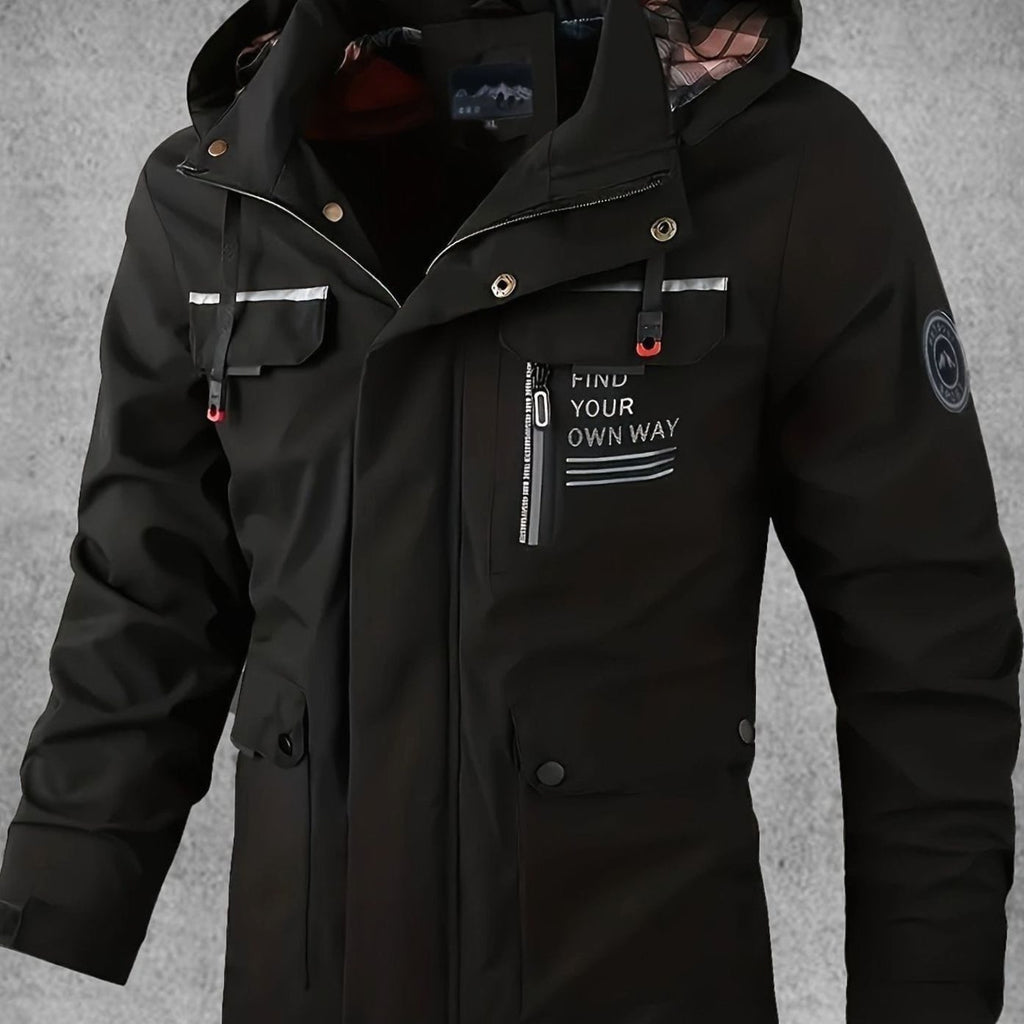 Men's Waterproof Windproof Multi-Pocket Hooded Outdoor Jacket - Black