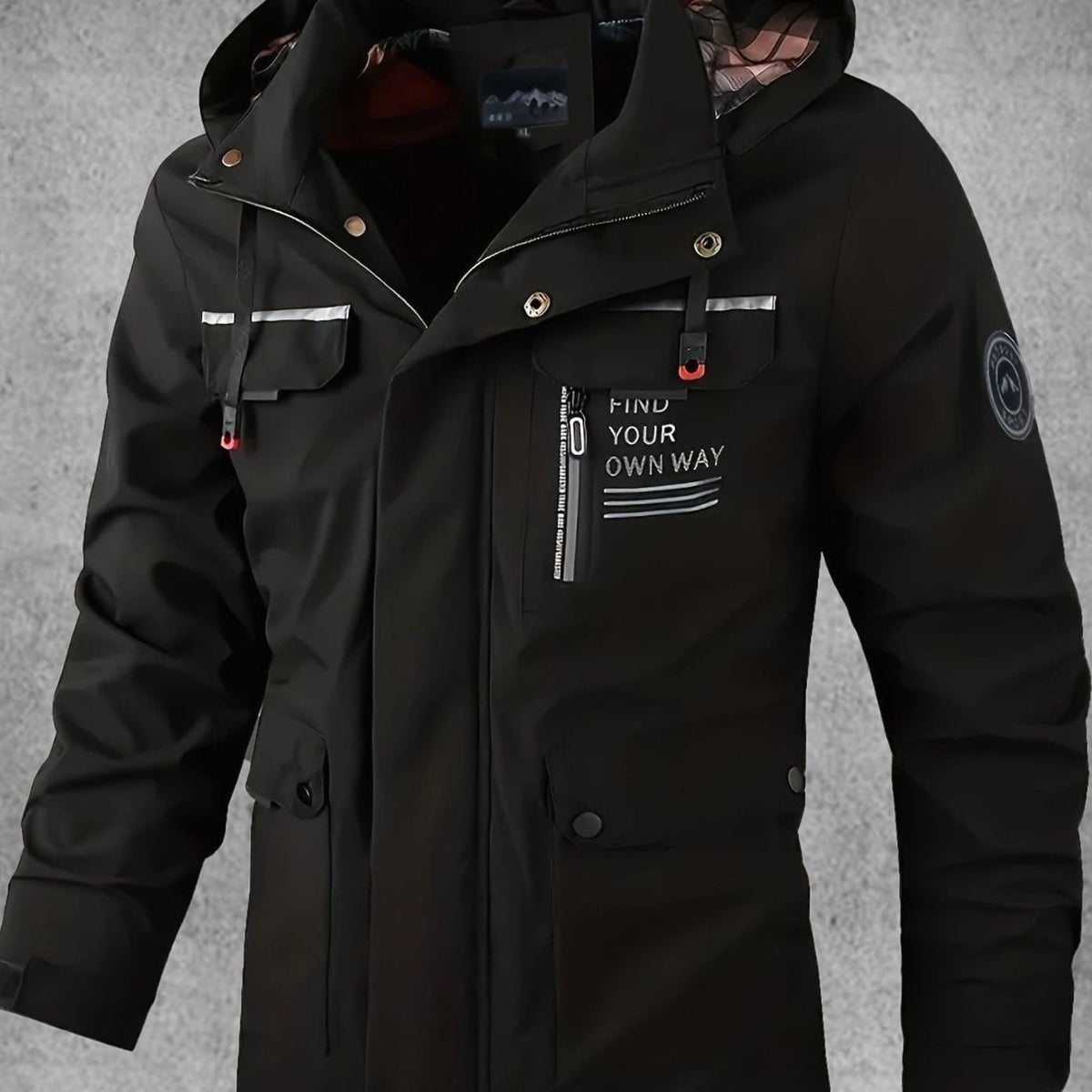 Men's Waterproof Windproof Multi-Pocket Hooded Outdoor Jacket - Black