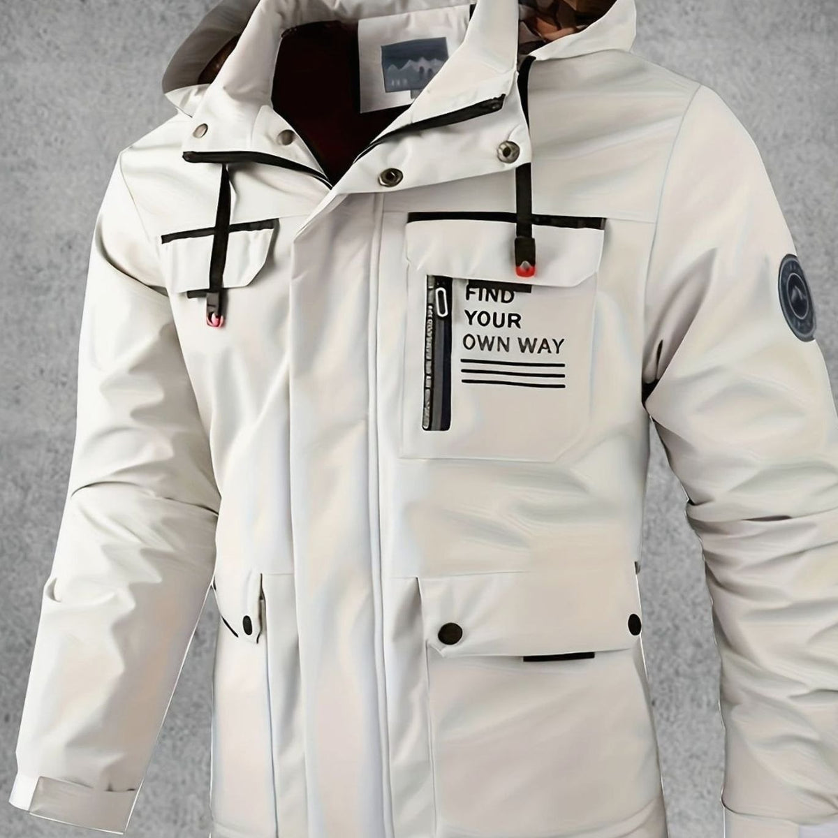 Men's Waterproof Windproof Multi-Pocket Hooded Outdoor Jacket - White