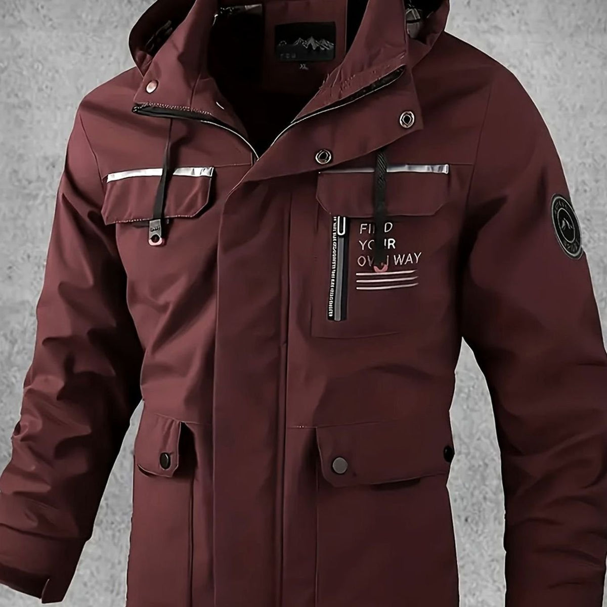 Men's Waterproof Windproof Multi-Pocket Hooded Outdoor Jacket - Red