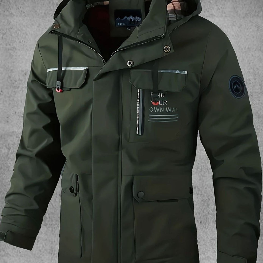 Men's Waterproof Windproof Multi-Pocket Hooded Outdoor Jacket - Army Green