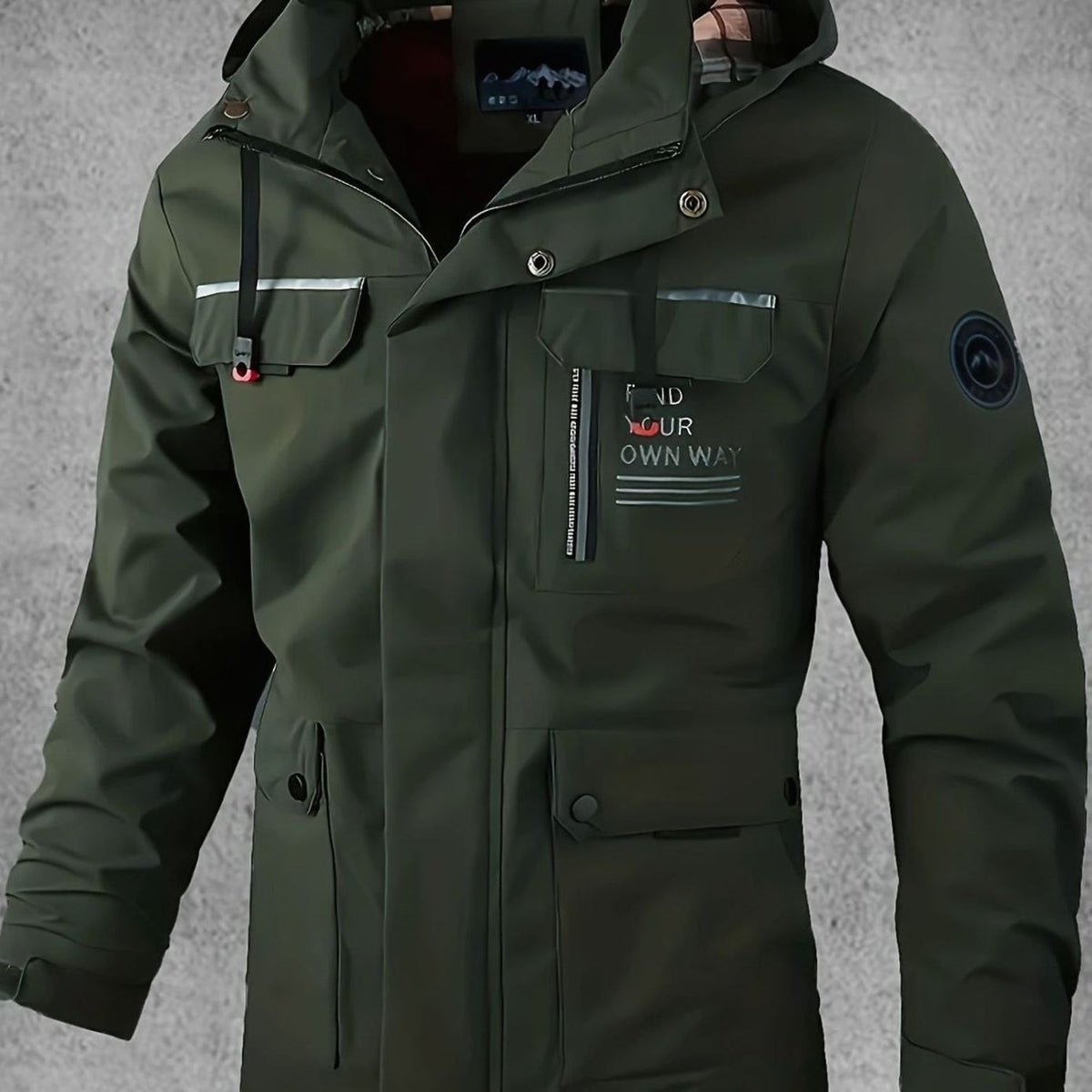 Men's Waterproof Windproof Multi-Pocket Hooded Outdoor Jacket - Army Green