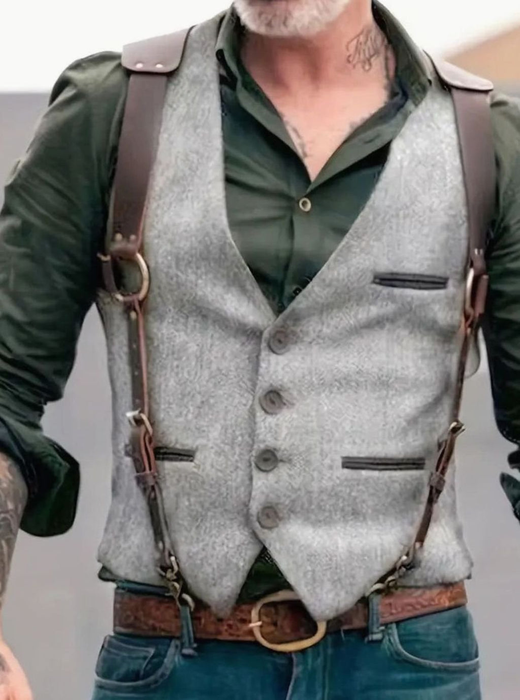 Men's Western-Style Faux Suede Button-Front Look Vest - Light Gray