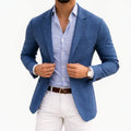 Men's Winter Coat Knit Blazer Tailored Notch-Lapel Jacket - Blue