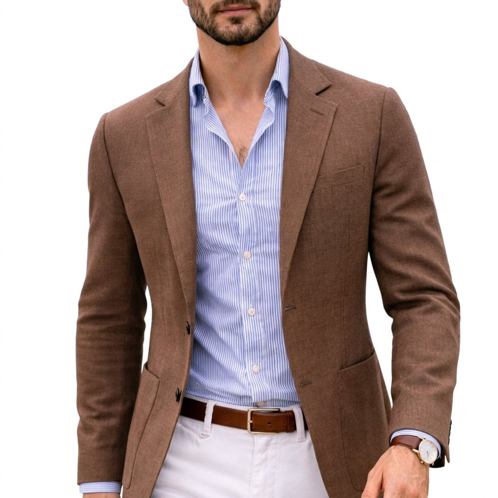 Men's Winter Coat Knit Blazer Tailored Notch-Lapel Jacket - Brown