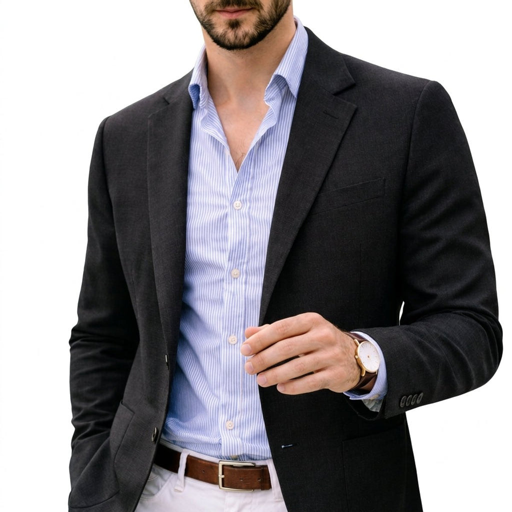 Men's Winter Coat Knit Blazer Tailored Notch-Lapel Jacket - Black