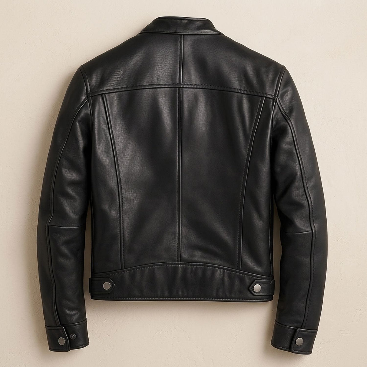 Men's Winter Leather Jacket Band-Collar Zip-Front Moto Style