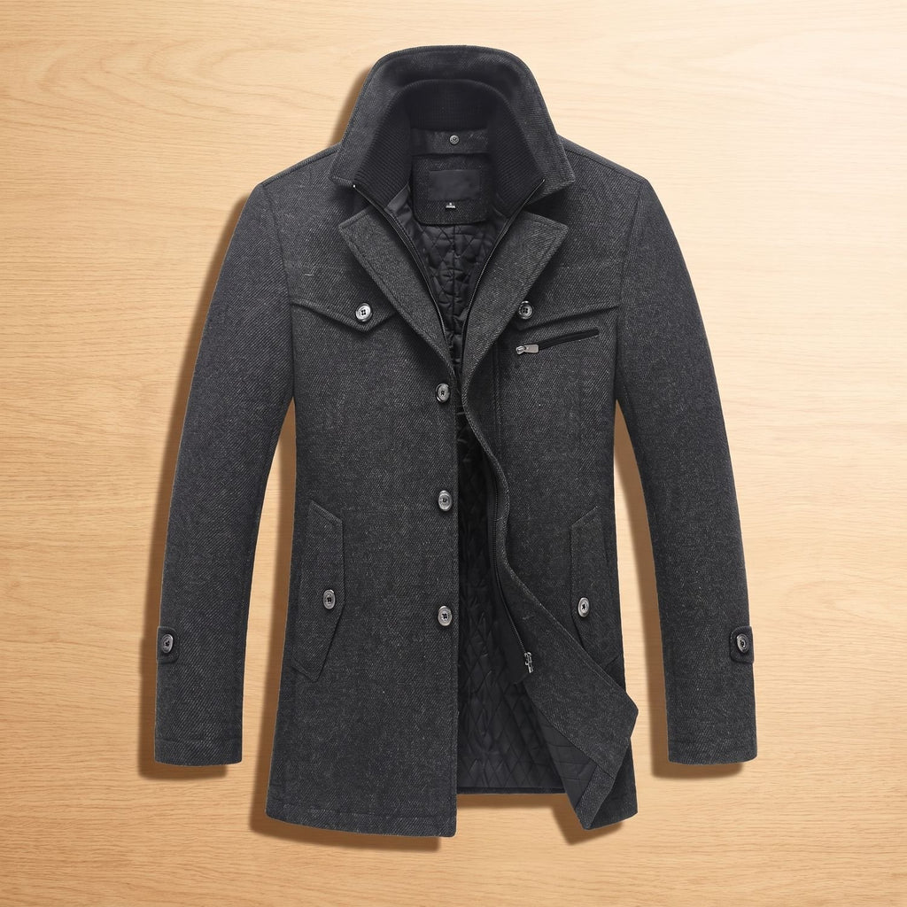 Men's Wool-Blend Single-Breasted Peacoat Winter Coat - Dark Gray
