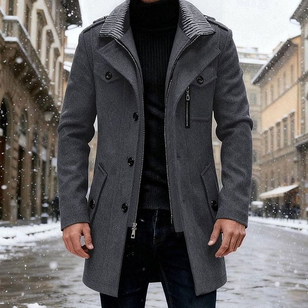 Men's Wool Coat Double-Breasted Tailored Overcoat - Gray