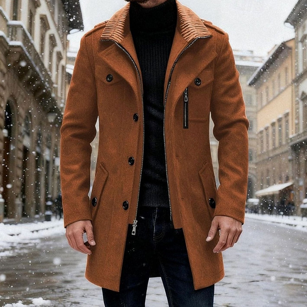 Men's Wool Coat Double-Breasted Tailored Overcoat - Brown