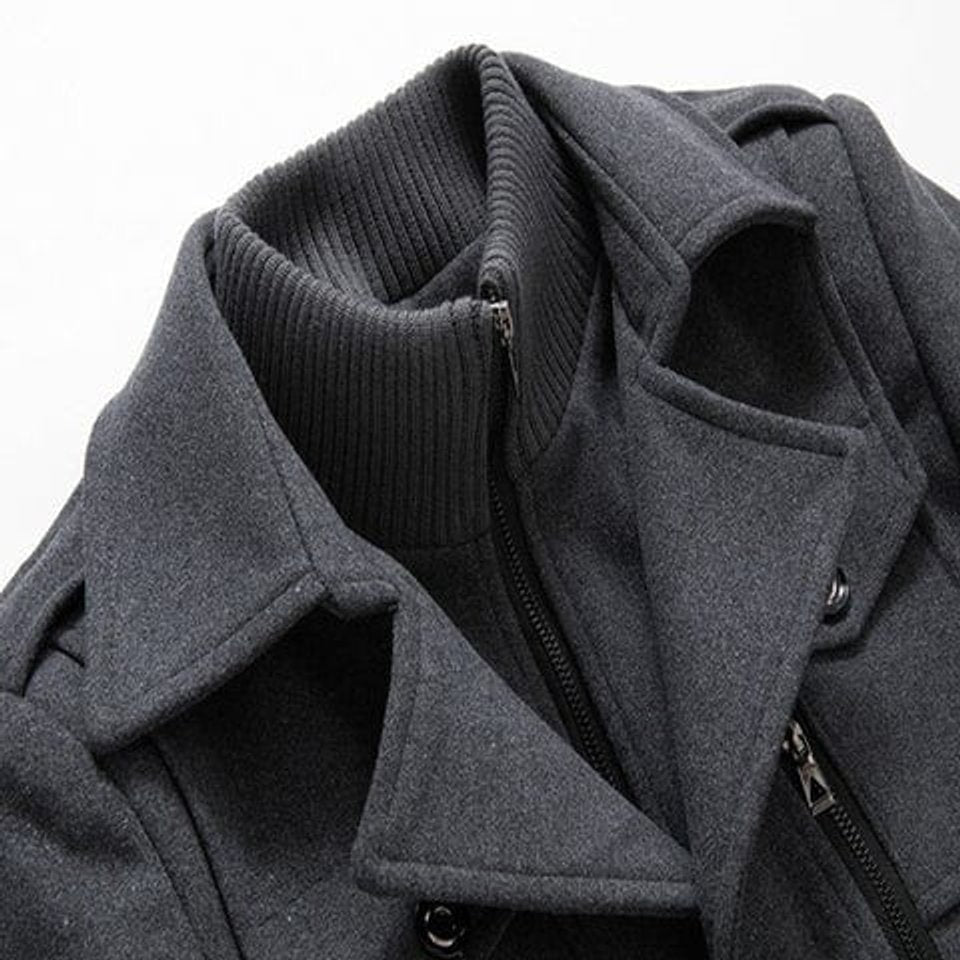 Men's Wool Coat Double-Layer Winter Overcoat Knit Collar