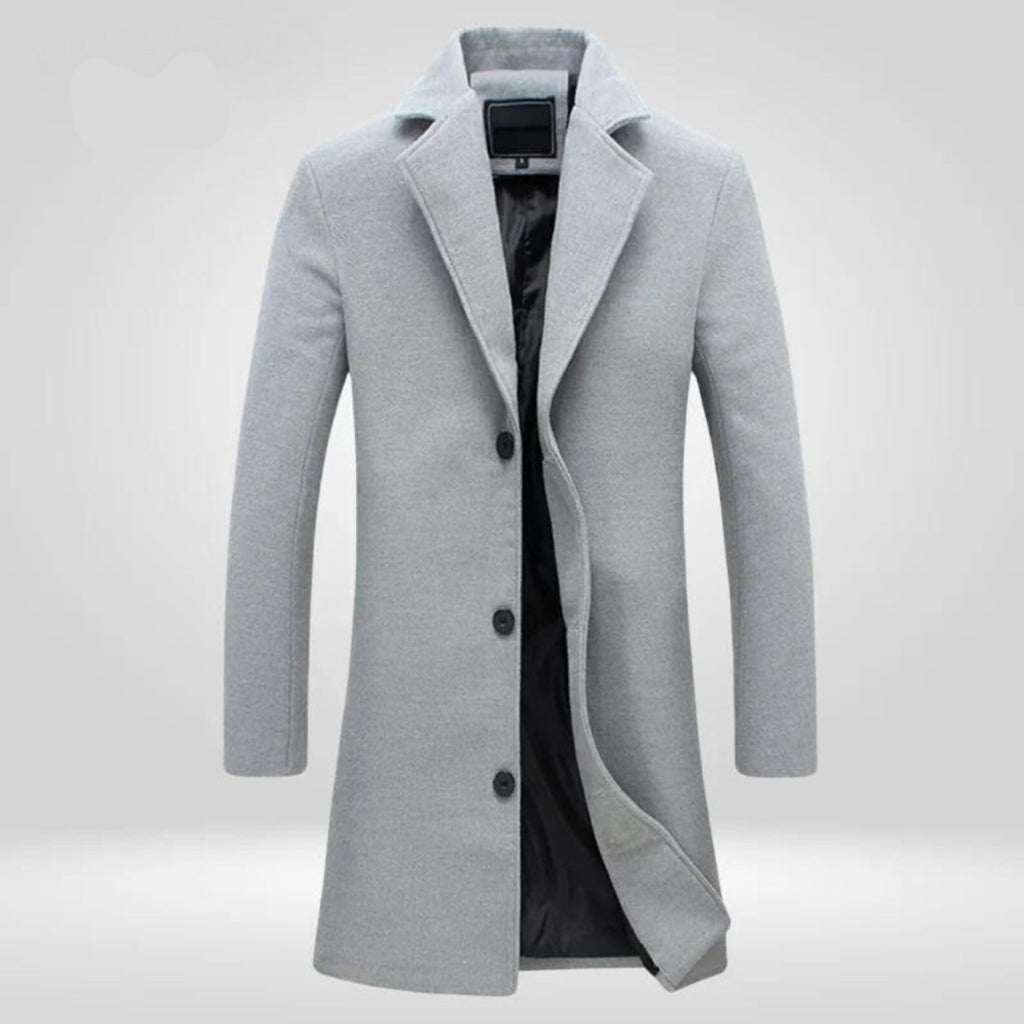 Men's Wool Coat Single-Breasted Long Overcoat - Gray
