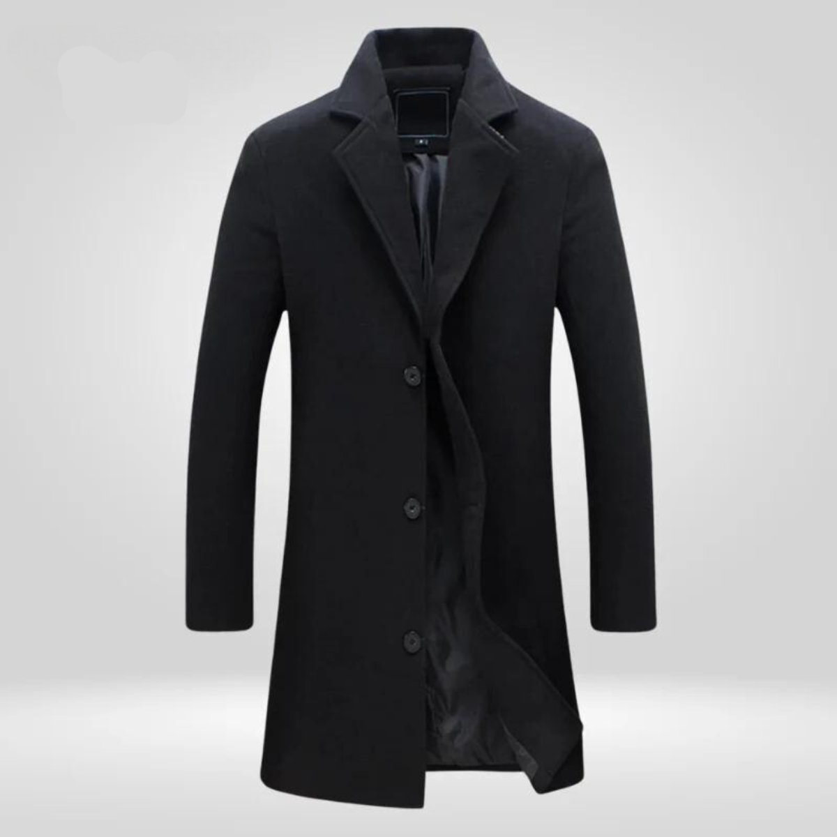 Men's Wool Coat Single-Breasted Long Overcoat - Black