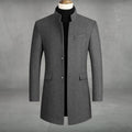 Men's Wool Coat Slim-Fit Stand-Collar Single-Breasted Overcoat - Gray