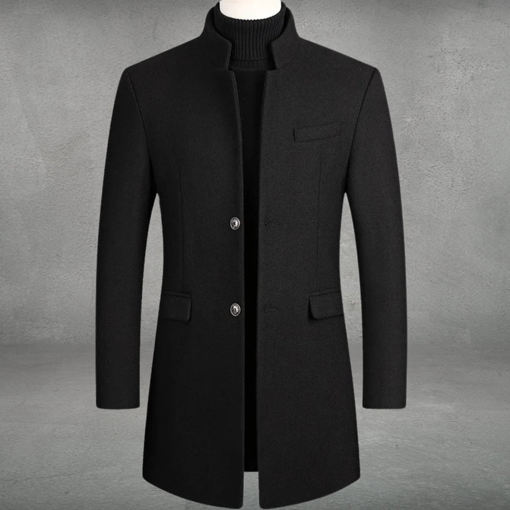 Men's Wool Coat Slim-Fit Stand-Collar Single-Breasted Overcoat