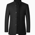 Men's Wool Coat Tailored Stand-Collar Button-Front Overcoat - Black