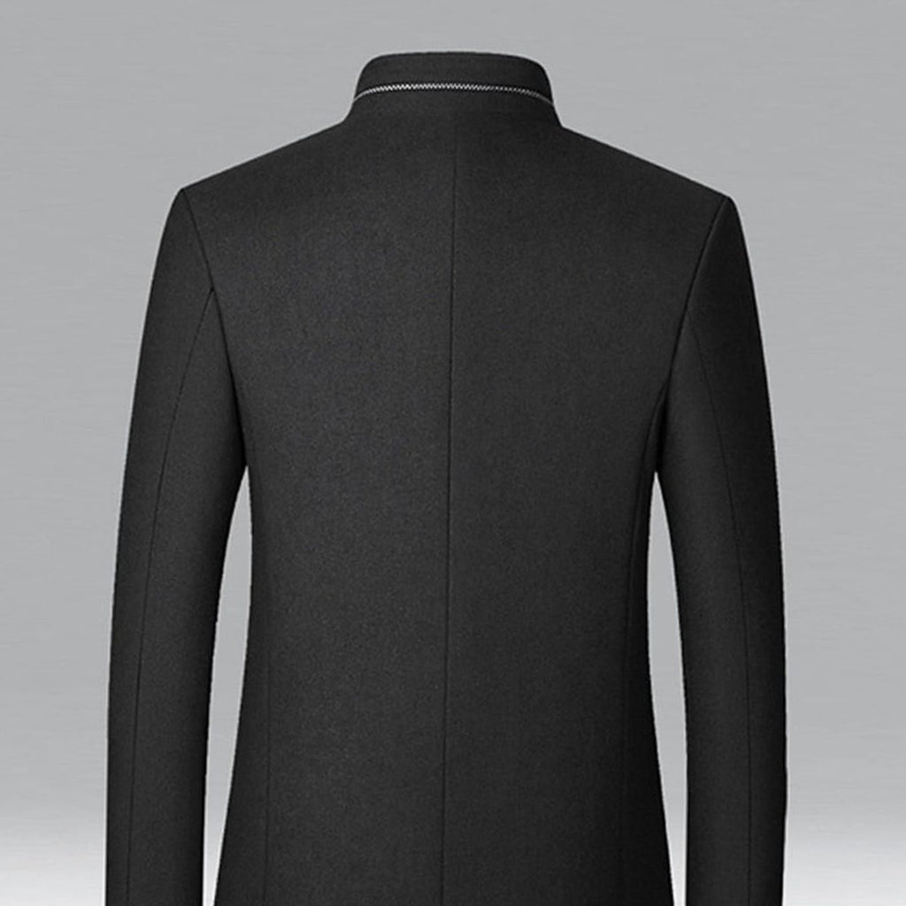 Men's Wool Coat Tailored Stand-Collar Button-Front Overcoat