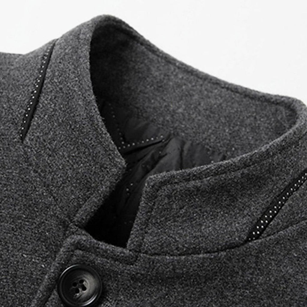 Men's Wool Coat Tailored Stand-Collar Button-Front Overcoat