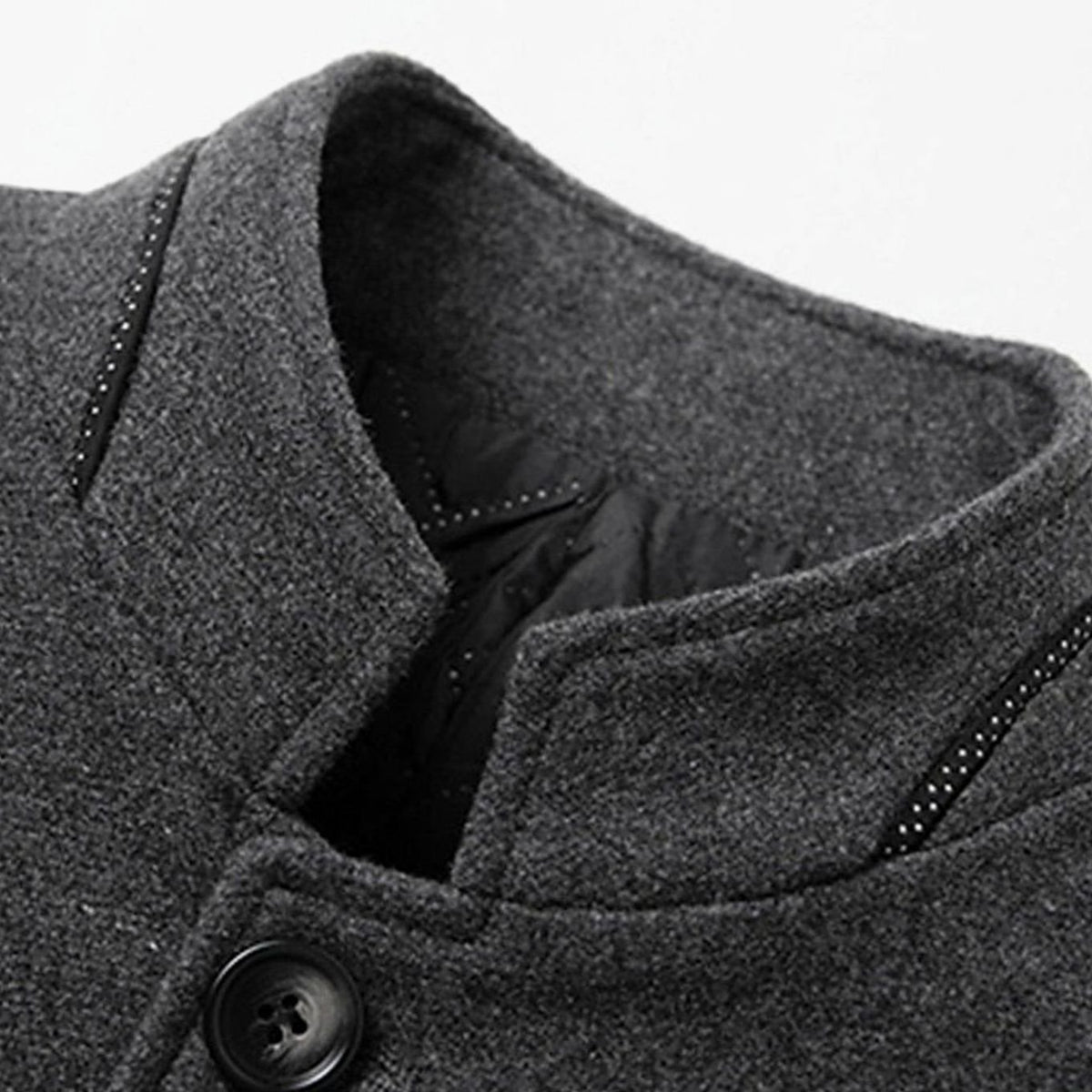 Men's Wool Coat Tailored Stand-Collar Button-Front Overcoat