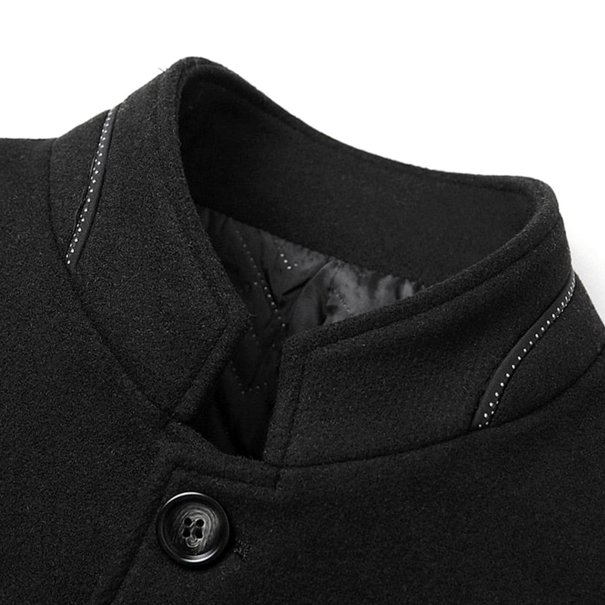 Men's Wool Coat Tailored Stand-Collar Button-Front Overcoat