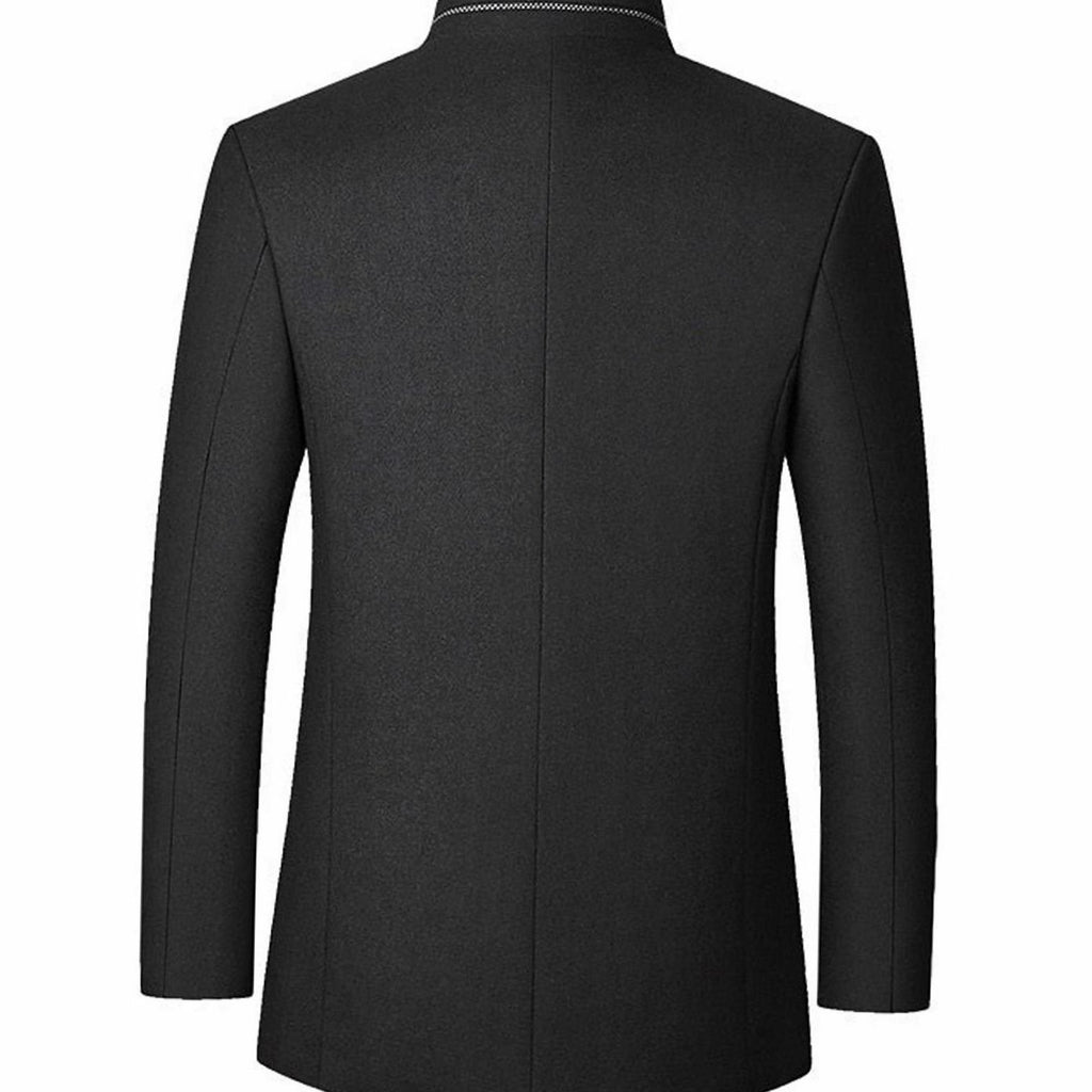 Men's Wool Coat Tailored Stand-Collar Button-Front Overcoat