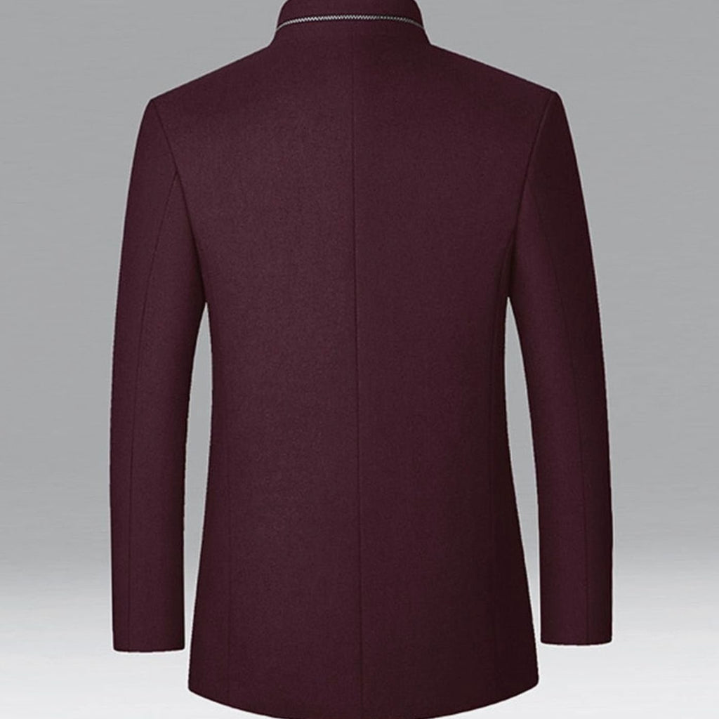 Men's Wool Coat Tailored Stand-Collar Button-Front Overcoat