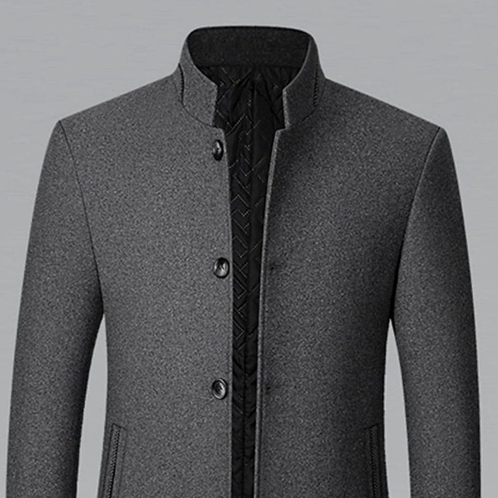 Men's Wool Coat Tailored Stand-Collar Button-Front Overcoat