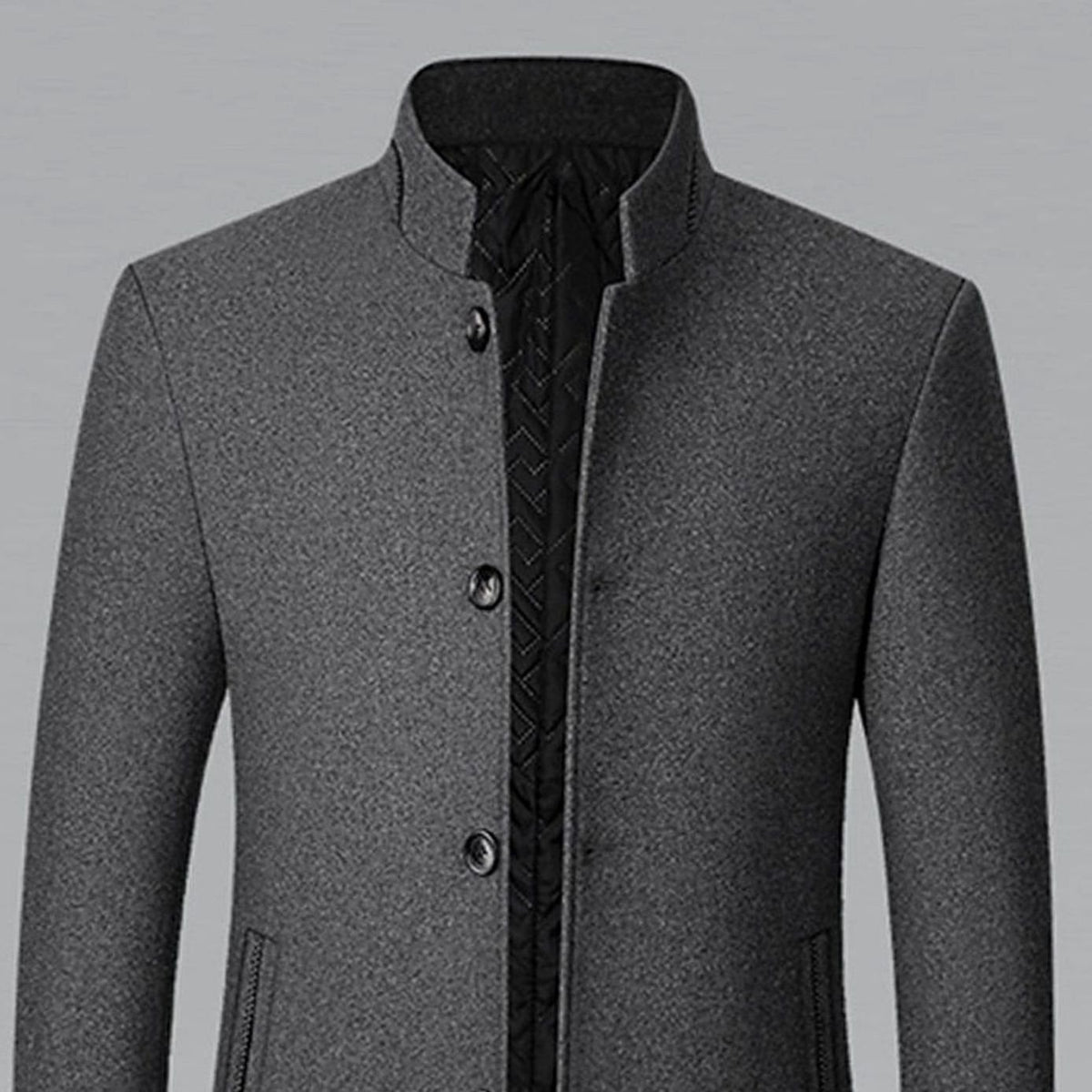 Men's Wool Coat Tailored Stand-Collar Button-Front Overcoat