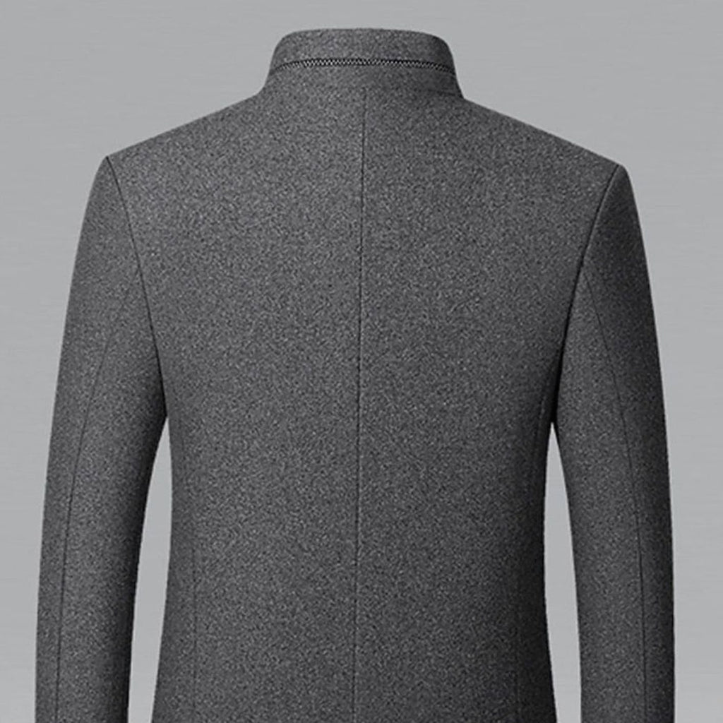 Men's Wool Coat Tailored Stand-Collar Button-Front Overcoat