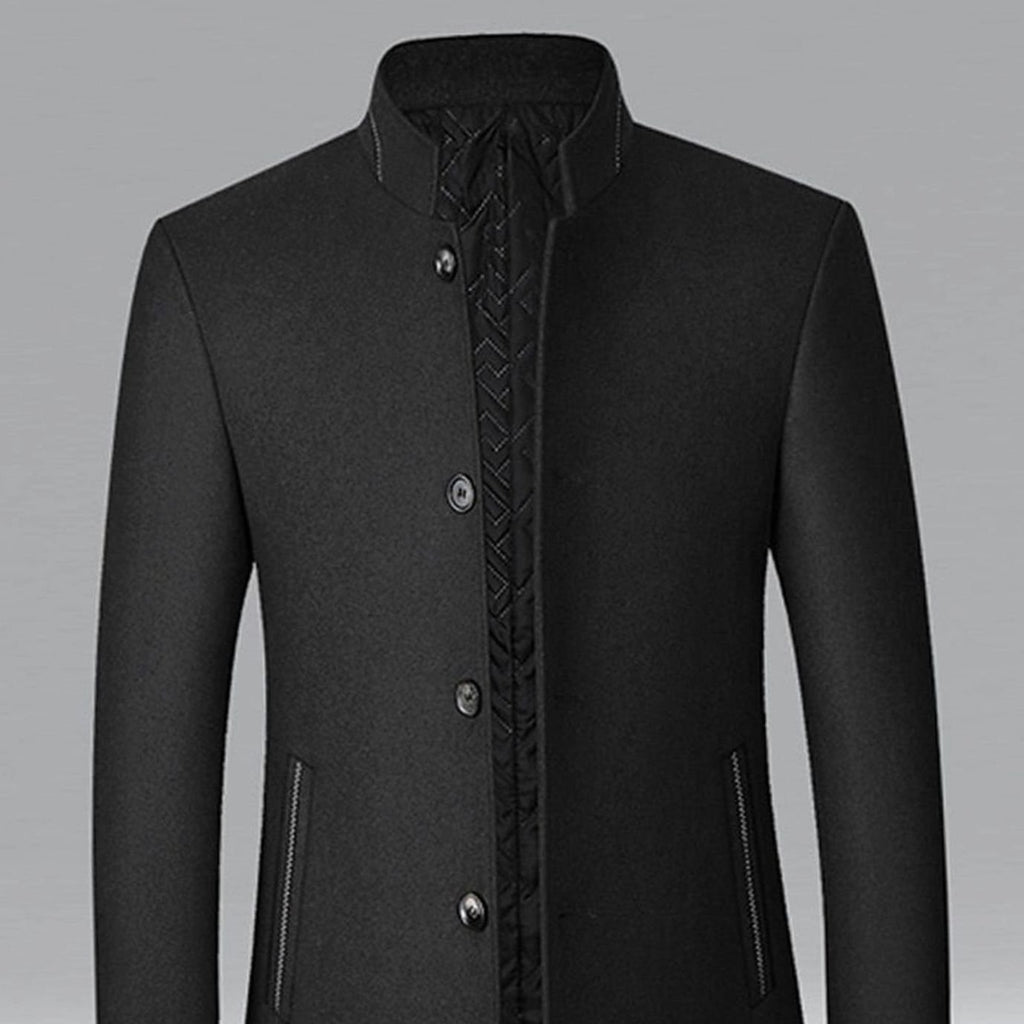 Men's Wool Coat Tailored Stand-Collar Button-Front Overcoat