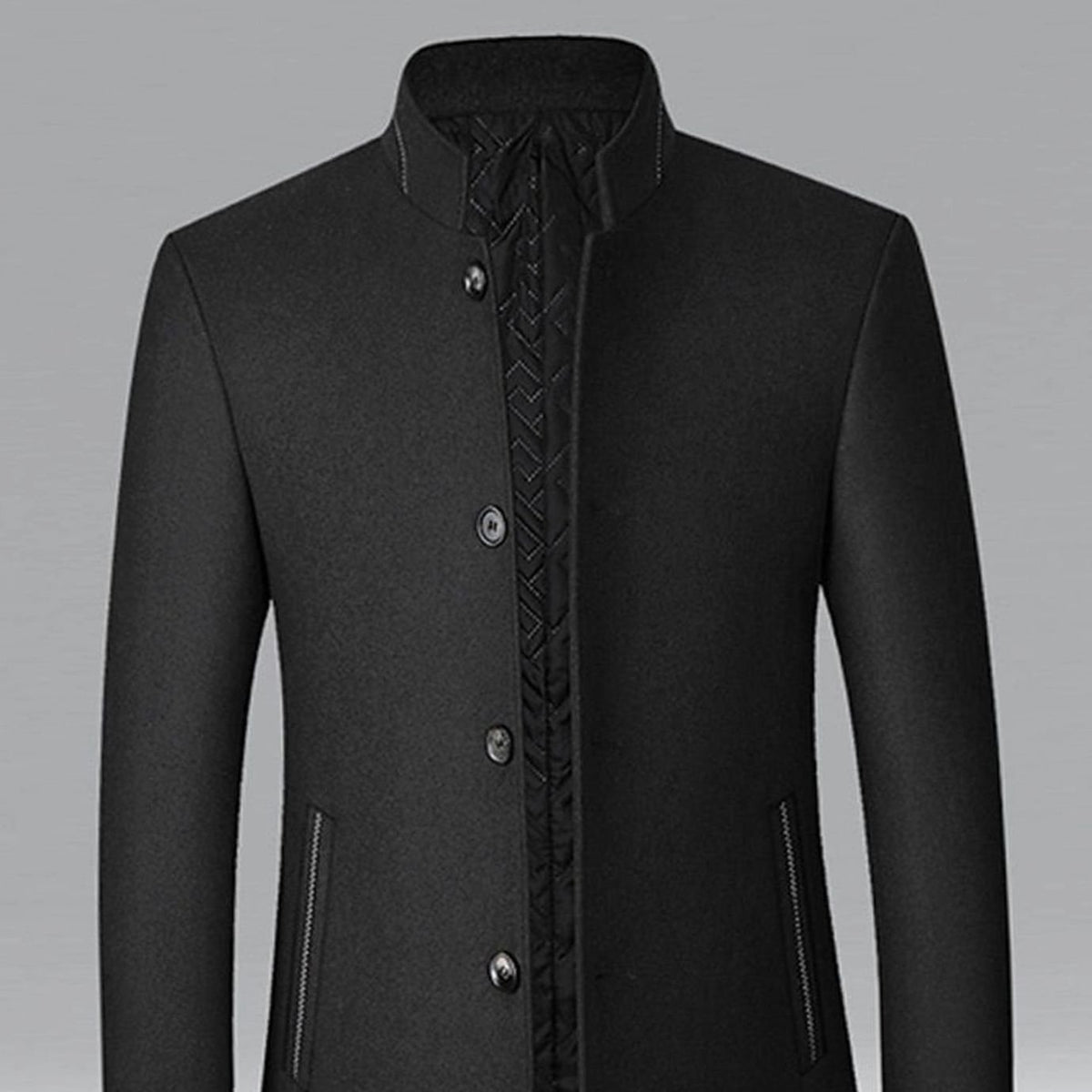 Men's Wool Coat Tailored Stand-Collar Button-Front Overcoat