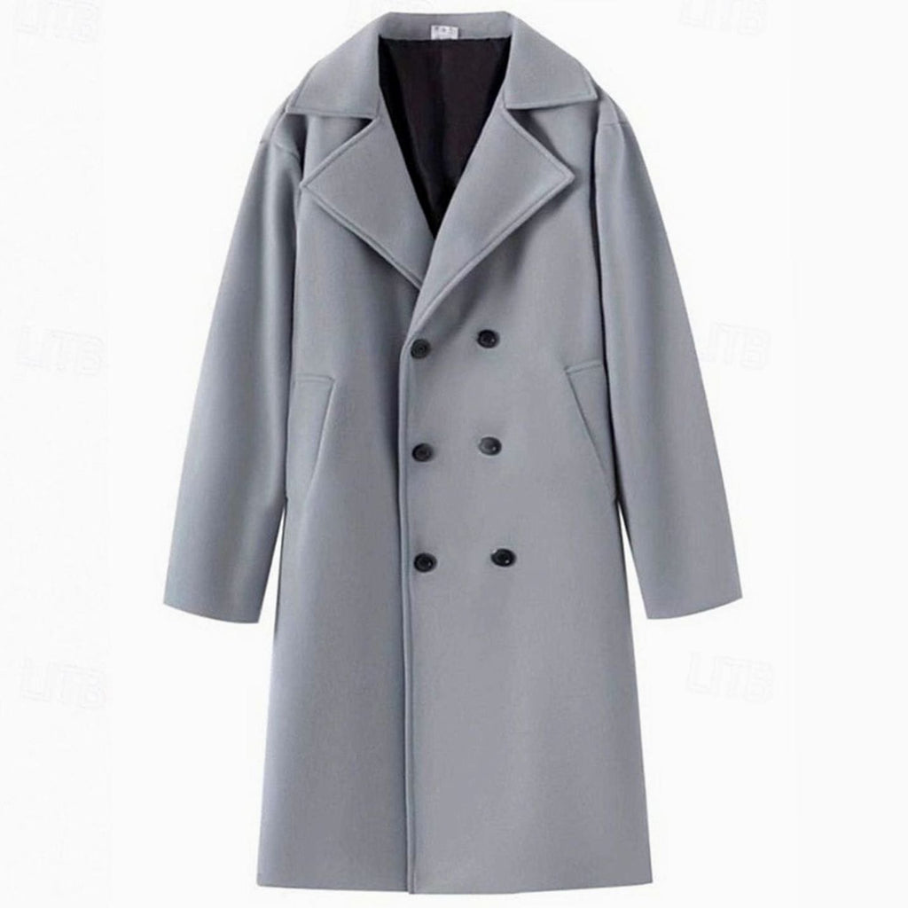 Men's Wool Double-Breasted Tailored Long Overcoat