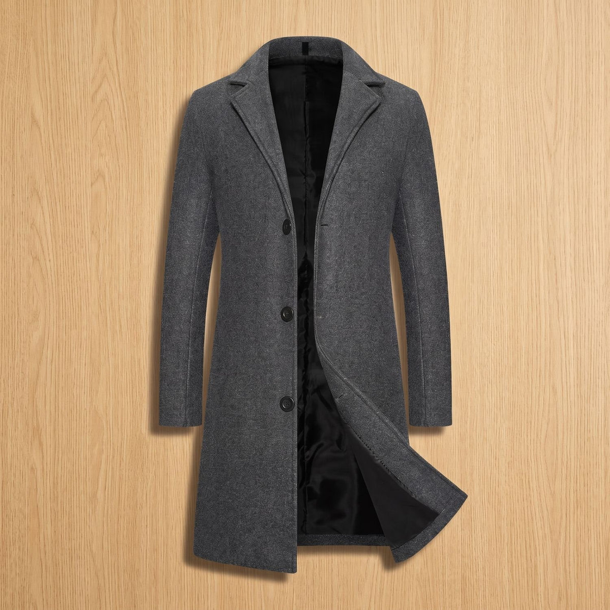 Men's Wool Tailored Notch-Lapel Longline Overcoat