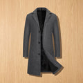 Men's Wool Tailored Notch-Lapel Longline Overcoat - Dark Gray