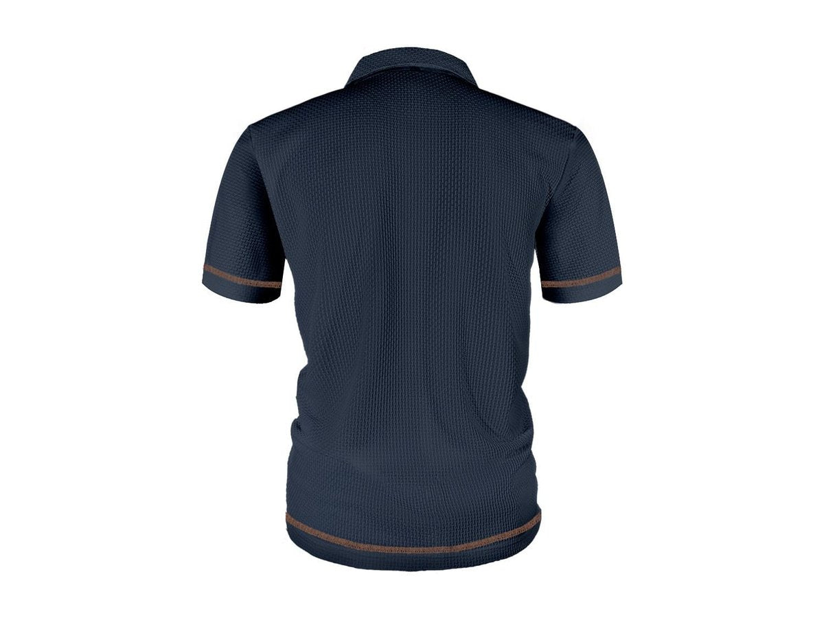 Men's Woven-Texture Contrast-Button Short-Sleeve Polo Shirt