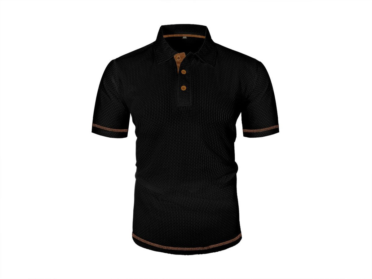 Men's Woven-Texture Contrast-Button Short-Sleeve Polo Shirt