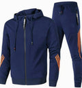 Men's Zip-Up Casual Hoodie Slim Jogger Tracksuit Set - Blue
