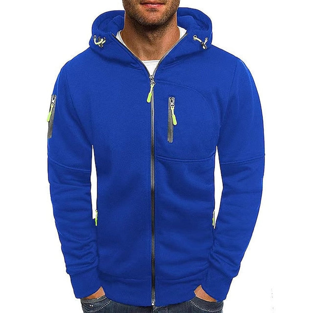 Men's Zip-Up Hooded Knit Sweater Fleece Drawstring Pullover - Blue